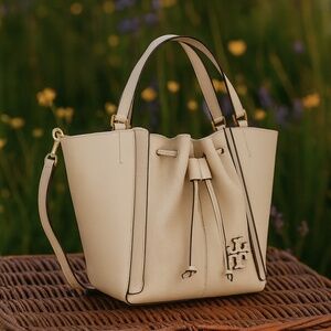 NEW Tory Burch Mcgraw Dragonfly Brie Cream Leather Tote/Shoulder/Crossbody Bag